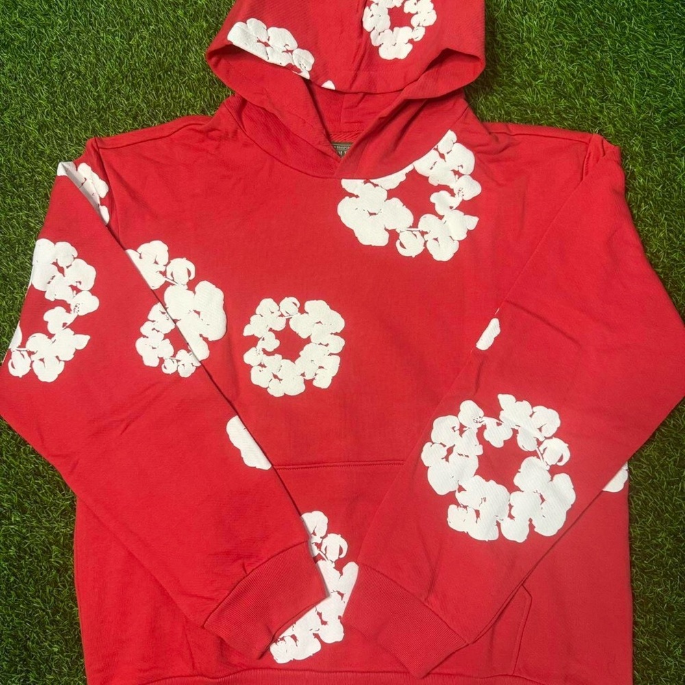 large red denim tears hoodie